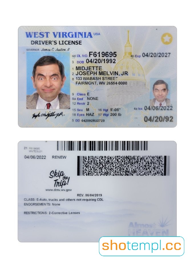 West Virginia Driver License PSD Template V2